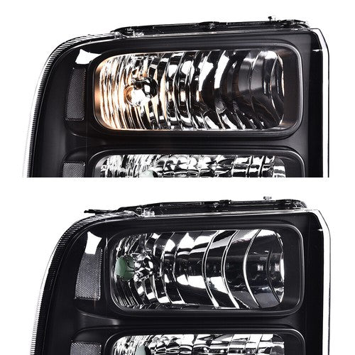 Solid Spare Black Headlights Conversion Kit W/ Bulb Fit For 99-04 Ford Super Duty Excursion