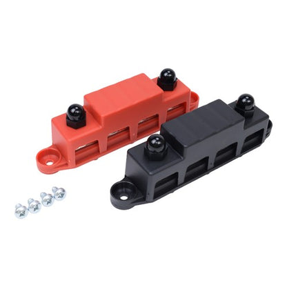 3/8" / 250A 4 Stud Busbar Bus Bar Power Distribution Terminal Block Red&Black