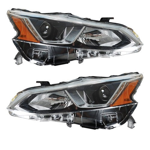 Solid Spare For Nissan Altima 2019-2020 LH+RH Headlight Replacement Halogen Chrome Housing