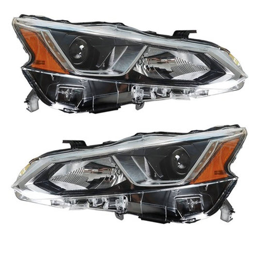 Solid Spare For Nissan Altima 2019-2020 LH+RH Headlight Replacement Halogen Chrome Housing