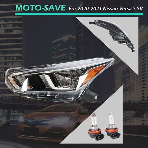 Solid Spare For 20-21 Nissan Versa S SV Left Headlight Replacement Chrome Housing Clear Lens