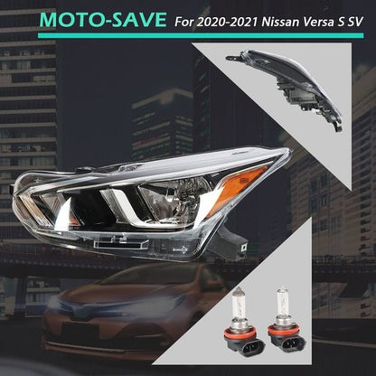 Solid Spare For 20-21 Nissan Versa S SV Left Headlight Replacement Chrome Housing Clear Lens
