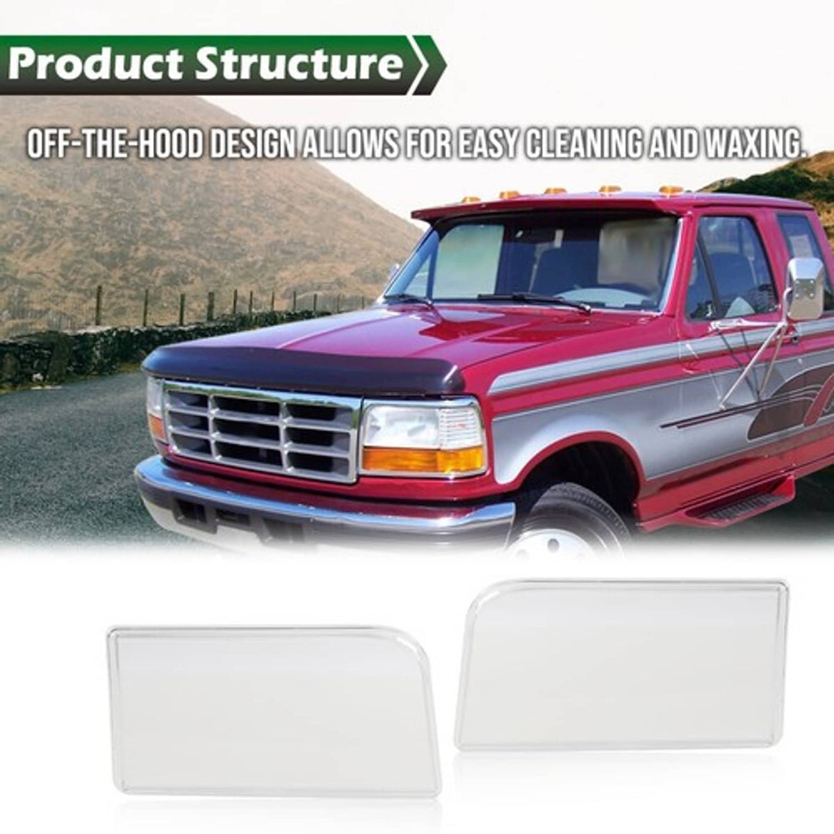 Solid Spare Fit For 92-1996 Ford F150 F250 F350 Bronco Clear Headlight Replacement Lens