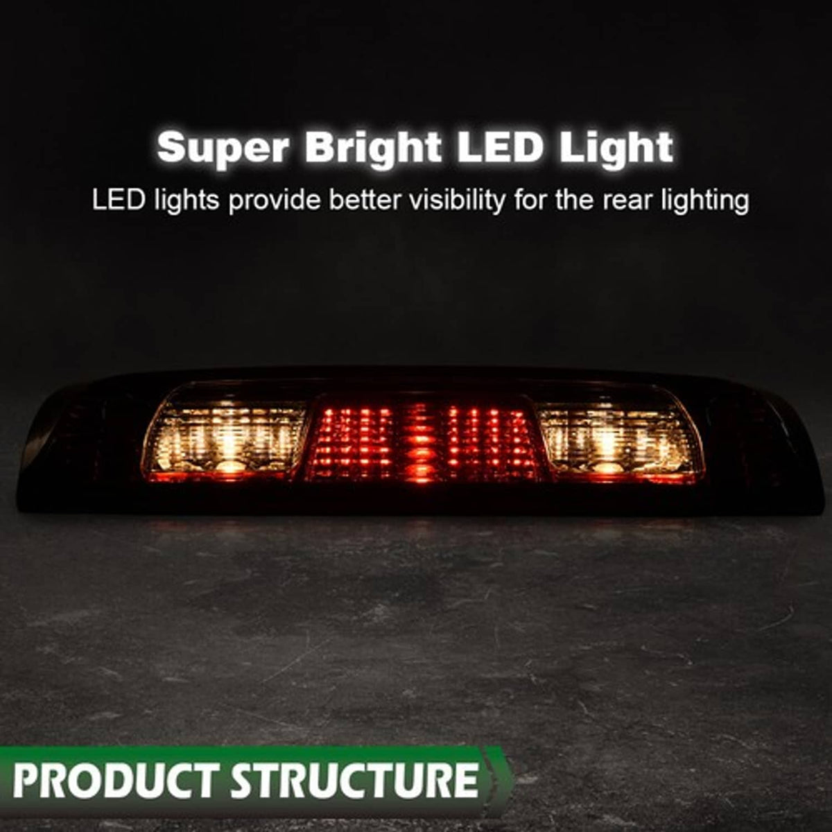 Solid Spare Fit For 2015-2021 Chevy Silverado GMC Sierra Clear/Red LED 3rd Brake Tail Light