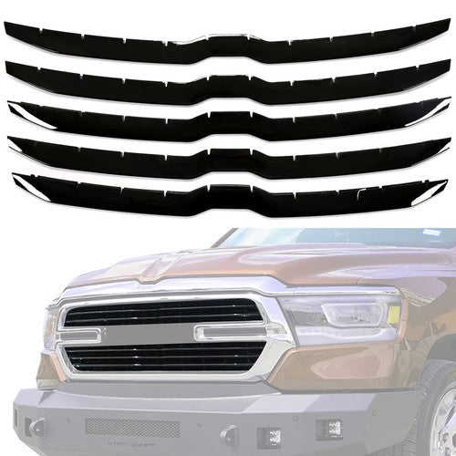 Solid Spare Gloss Black Grille Cover Insert Grill Overlay Trim For 2019-2023 Dodge Ram 1500
