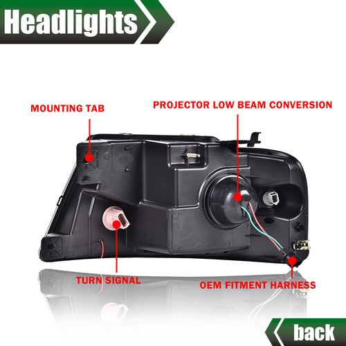 Solid Spare LED DRL Projector Headlight/lamps Chrome/Smoke Fit For 04-08 Ford F-150/Mark LT