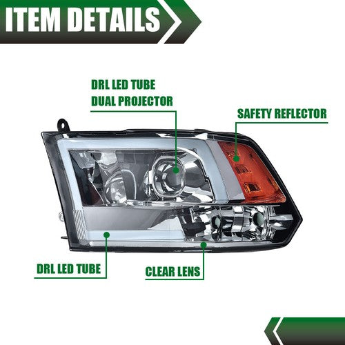 Solid Spare Fit For 2009-2018 Dodge Ram 1500 2500 3500 Smoke LED DRL Headlights Assembly