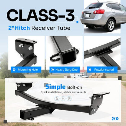 Solid Spare Class 3 Trailer Hitch Tow 2-Inch Receiver Powder Coated For Nissan Rogue 08-2020