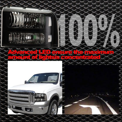 Solid Spare FOR 05-07 FORD F250 F350 SUPER DUTY BLACK HOUSING CLEAR CORNER HEADLIGHT LAMPS