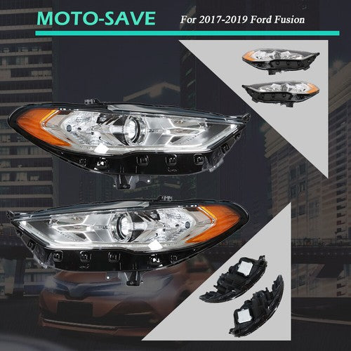 Solid Spare Headlight Fit For Ford Fusion 2017-2019 Headlamps Driver + Passenger Side Pair