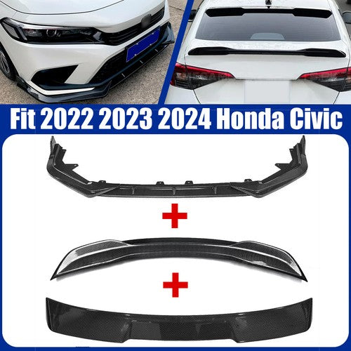 For 2022-2024 Honda Civic CF Painted Rear Trunk & Roof Spoiler Wing & Front Lip