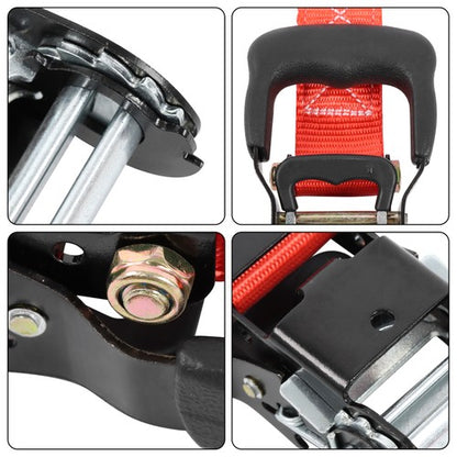 Solid Spare 4-Pack 1.6"x15' Red Ratchet Straps Kit 5,208lb Break Strength w/ Safety S Hooks