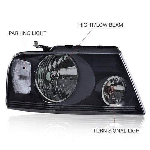 Solid Spare For 04-08 Ford F150 Pickup Smoked Housing Headlight Clear Side Corner Lamps Pair
