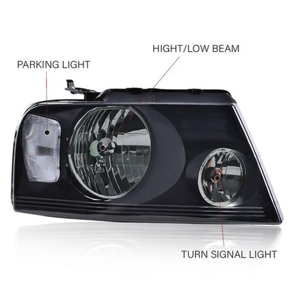 Solid Spare For 04-08 Ford F150 Pickup Smoked Housing Headlight Clear Side Corner Lamps Pair