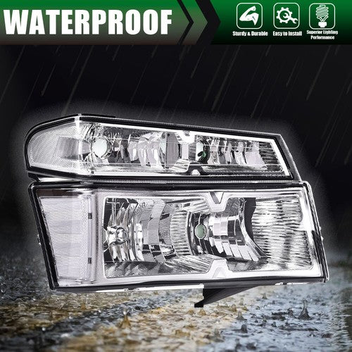 Solid Spare Clear Chrome Headlights Bumper Lights Fit For 04-12 GMC Canyon Chevy Colorado