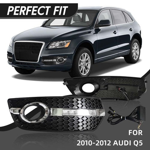 LED DRL Fog Lights Bezel Cover Lamp w/Wire harness switch For 2009-2012 Audi Q5