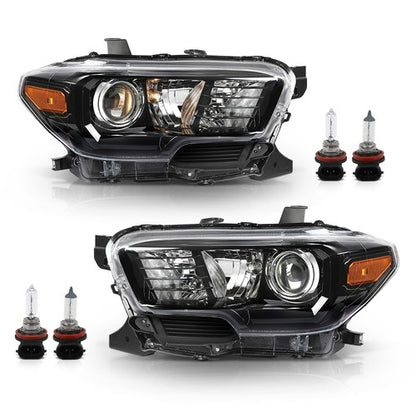 Solid Spare Fit For 2016-2023 Toyota Tacoma Black Projector Headlights Headlamps w/o LED DRL