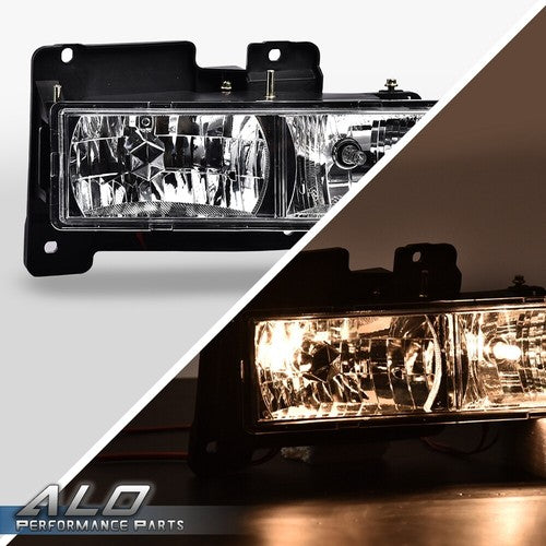 Solid Spare Fit For 88-98 Chevy GMC C10 C/K Truck Headlights Lamps Chrome W/Bulbs