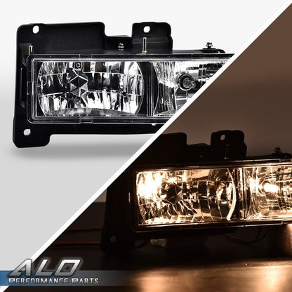 Solid Spare Fit For 88-98 Chevy GMC C10 C/K Truck Headlights Lamps Chrome W/Bulbs