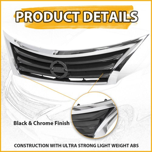 Solid Spare For 2013 - 2015 14 Nissan Altima Front Bumper Grille Upper Grill Assembly Chrome