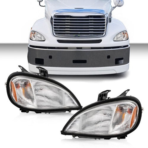 Solid Spare Fit For 96-04 Freightliner Columbia Driver & Passenger Side Headlights Headlamps