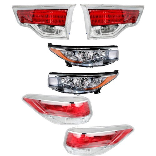 Solid Spare Outer+Inner Taillights Fit For 14-16 Toyota Highlander 1 Pair Chrome Headlights