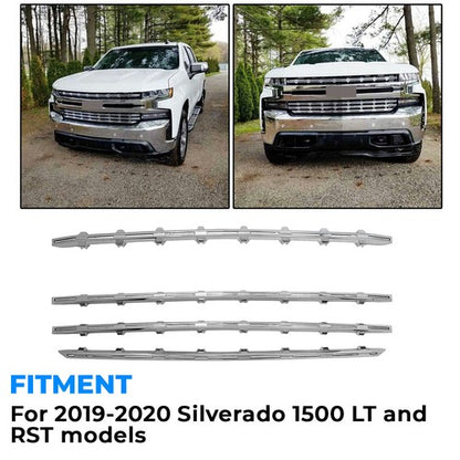 Solid Spare Snap-On Chrome Grille Trim Molding Covers For 19-21 Chevy Silverado 1500 LT RST