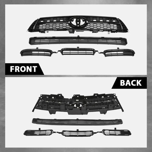 Solid Spare Fit For 2009-2012 Toyota RAV4 Base/Sport Front Bumper Upper Lower Grille Set