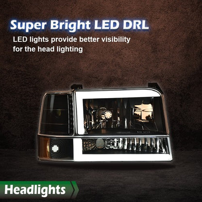 Solid Spare Fit For 92-96 Ford F-150 Bronco LED DRL Headlights Bumper Lamps Black