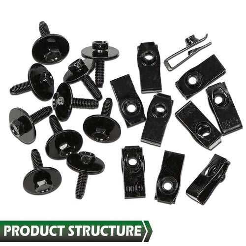 Solid Spare Fit For Ford Truck Body Bolts & U-Nut Clips- M6-1.0 x 25mm- 10mm Hex Black