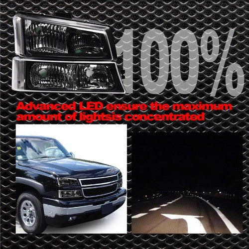 Solid Spare Black Headlights+Clear Reflector Signal Bumper Lamps Fit For 2003-2006 Silverado