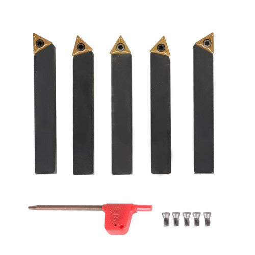 Solid Spare 5Pcs 3/8" Carbide Indexable Turning Tool Lathe Tool Bit With Carbide Inserts