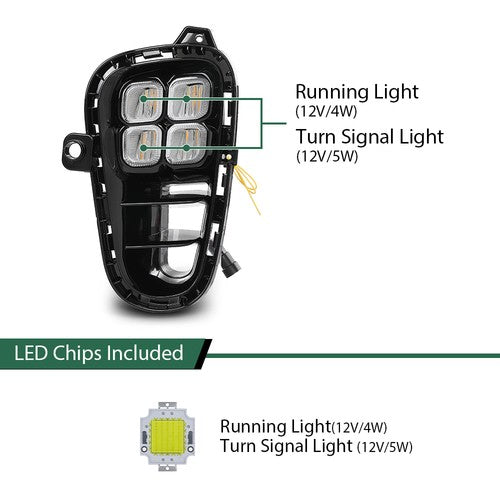 Solid Spare Fit For 18-20 Kia Rio LED DRL Daytime Running Lights Fog Lamps w/ Turn Signal