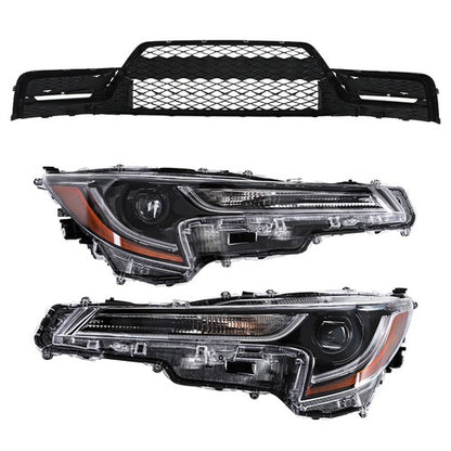 Solid Spare Front For Toyota Corolla 2023-2024 Pair LED Clear Headlights&Lower Grill Black