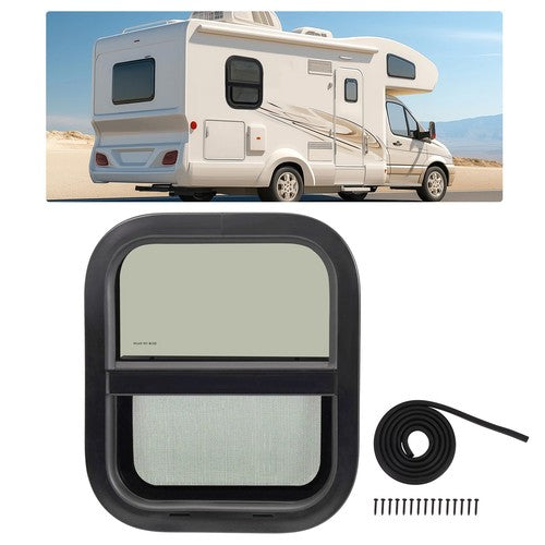 Solid Spare Vertical Slider 14"x16" Aluminum RV Window w/ Trim Ring Tempered Glass Camper