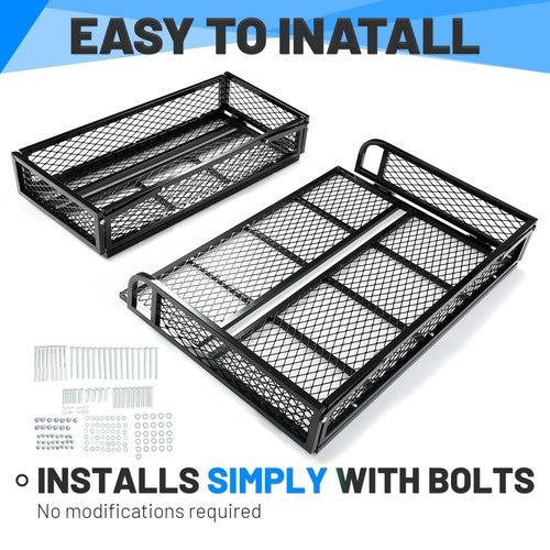Solid Spare Front+Rear Cargo Basket Universal Luggage Carrier Mesh Rack Black Steel For ATV
