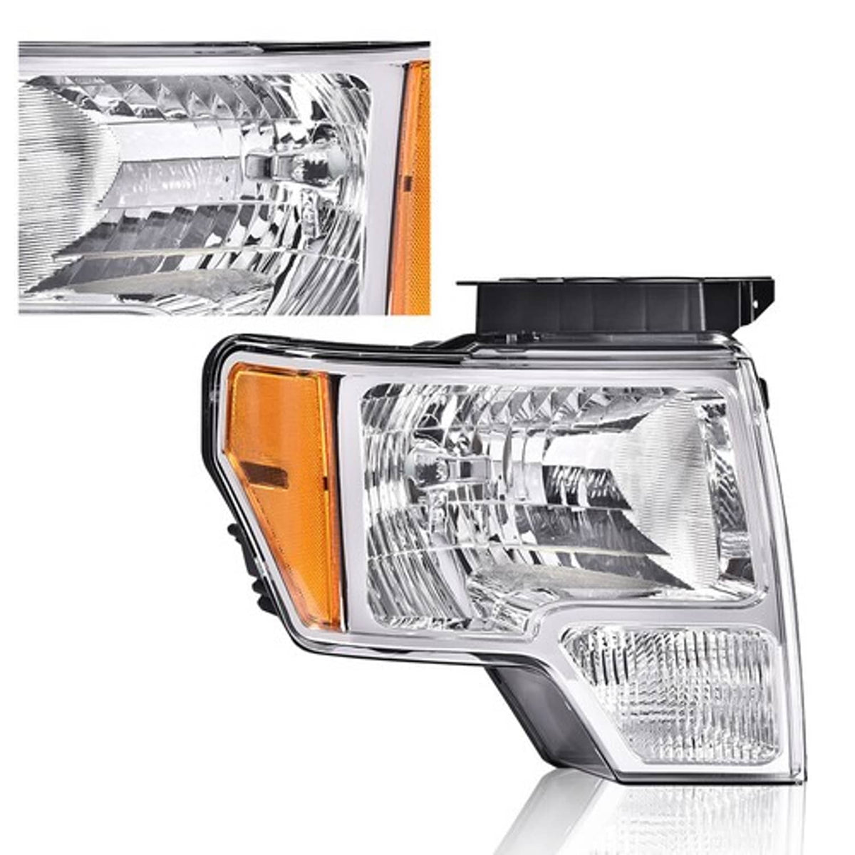 Solid Spare Fit For 2009-2014 Ford F150 Pickup Chrome Headlights+Tail Lights Brake Lamps