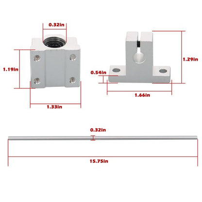 Solid Spare 2pcs 8x400mm Linear Shafts with 4 SCS8UU Bearings & 4 SK8 Supports