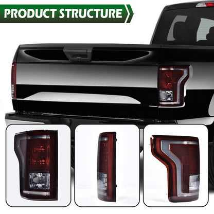 Solid Spare Rear Tail Lights Brake Lamps Left+Right Side Fit For 2015-2017 Ford F-150 Smoke