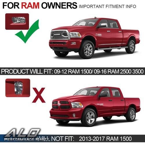 Solid Spare Fit For 2009-2012 Dodge Ram 1500 10-18 2500 3500 Bumper Fog Lights Lamps W/Bulbs