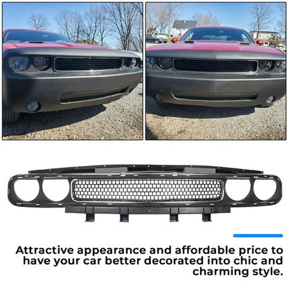 Solid Spare For 2008-2014 Dodge Challenger Front Bumper Grille Black w/ Chrome Trim Molding