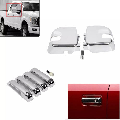 Solid Spare Full Chrome Mirror+ Handle Cover For Ford F250 F350/450/550 Super Duty 2017-2022
