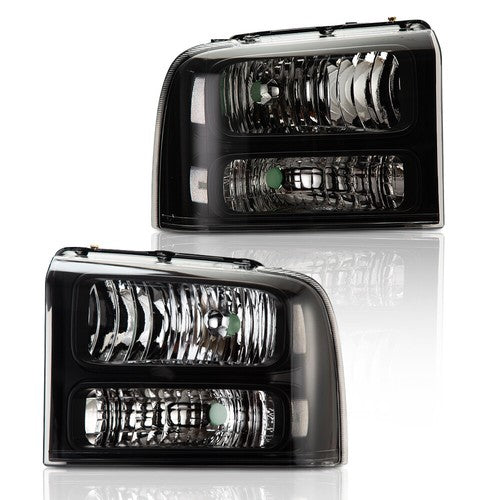 Solid Spare FOR 05-07 FORD F250 F350 SUPER DUTY BLACK HOUSING CLEAR CORNER HEADLIGHT LAMPS