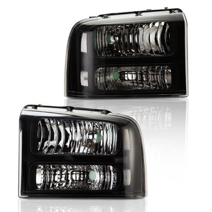 Solid Spare FOR 05-07 FORD F250 F350 SUPER DUTY BLACK HOUSING CLEAR CORNER HEADLIGHT LAMPS