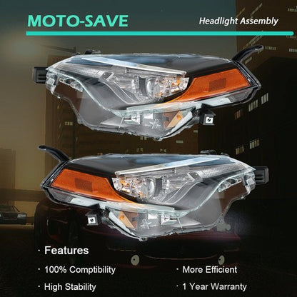 Solid Spare LH+RH Headlight For Toyota Corolla L LE 2017-2019 Headlamps Clear Chrome Lens