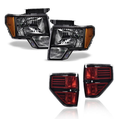 Solid Spare Black Headlights+Tail Lights Brake Lamps Fit For 2009-2014 Ford F150 Pickup