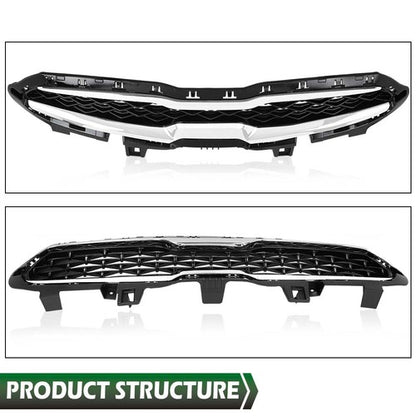 Solid Spare Fit For 2019 2020 Kia Forte Black Front Bumper Upper Grille Grill w/ Chrome Trim