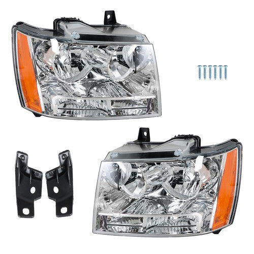 Solid Spare Chrome New For Chevy Avalanche/Suburban/Tahoe 2007-2014 Halogen Pair Headlights