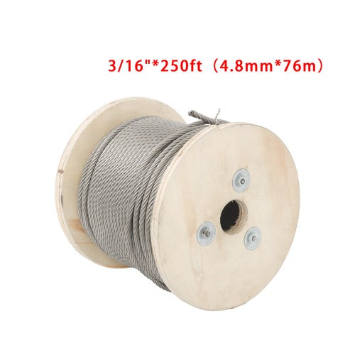 Solid Spare 3/16" 7x19 Stainless Steel Cable - 250FT T304 Wire Rope 3700lb Fracture Strength