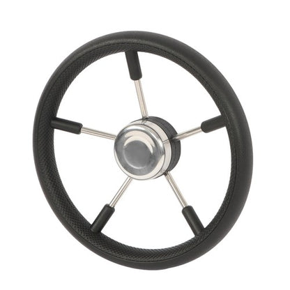 Solid Spare New Stainless Steel Yach Steering Wheel with PU Foam 5 Spoke 13-7/8 Inch?Black?
